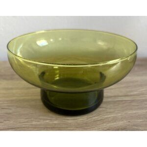 Vtg Mid-Century Green Glass Pedestal Bowl Morgantown Style Minimalist Decor